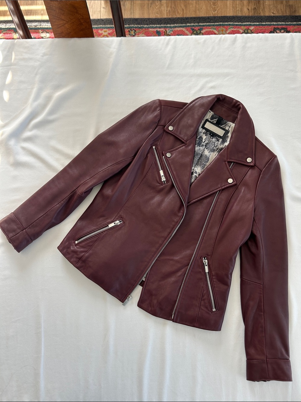 Wilsons Leather Burgundy/Plumb/Oxblood Moto Jacket with Silver Hardware Size S